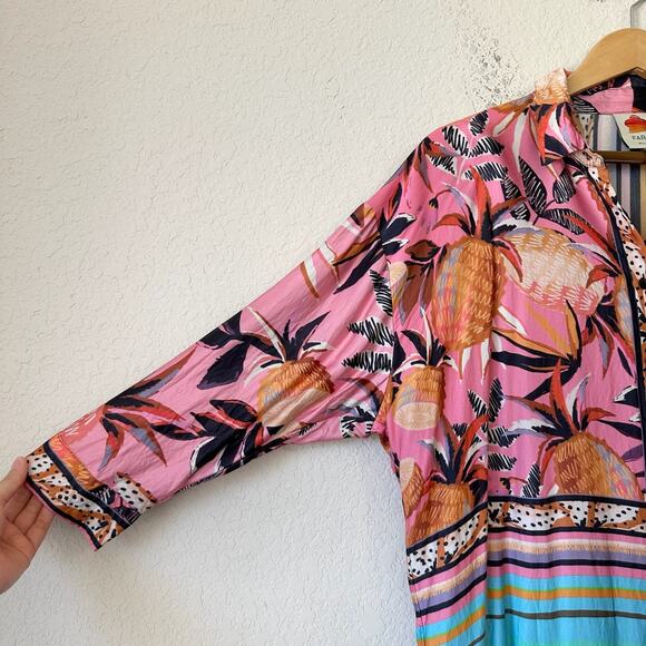 FARM RIO Scarf Mix Shirt Dress Multicolor Fruit Print 3/4 Sleeve Hippie - Picture 6 of 15
